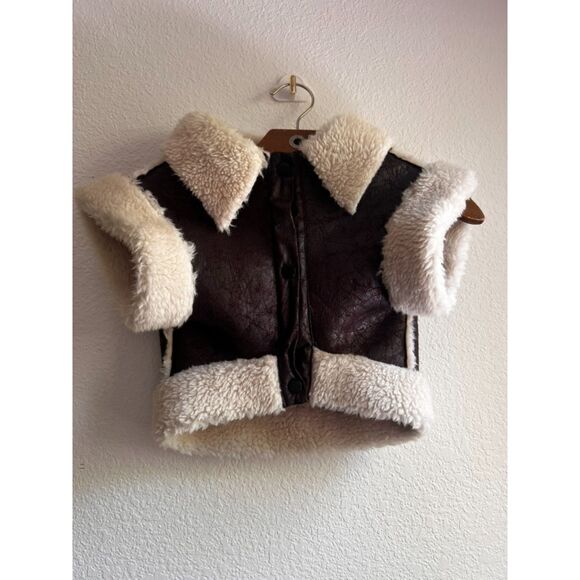New Aerie Offleash By Aerie Leather Sherpa Dog Vest - Deep Earth - Size Small - Picture 3 of 12